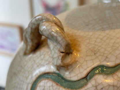 Antique Chinese Crackle-Glazed Vase – Applied Green Dragon with Loop Handles (c.1880–1910)