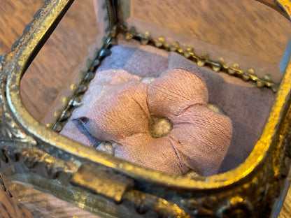 Antique French Bevelled Glass Souvenir Casket – “La Cathédrale de Reims Avant Guerre” Gilt Metal Trinket Box (c.1900–1914)