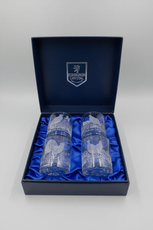 Vintage Scottish Edinburgh Crystal Whisky Tumblers – “Scottish Game Birds” Engraved Cut Crystal Set of Four (c.1980s–1990s)