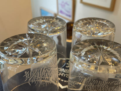 Vintage Scottish Edinburgh Crystal Whisky Tumblers – “Scottish Game Birds” Engraved Cut Crystal Set of Four (c.1980s–1990s)