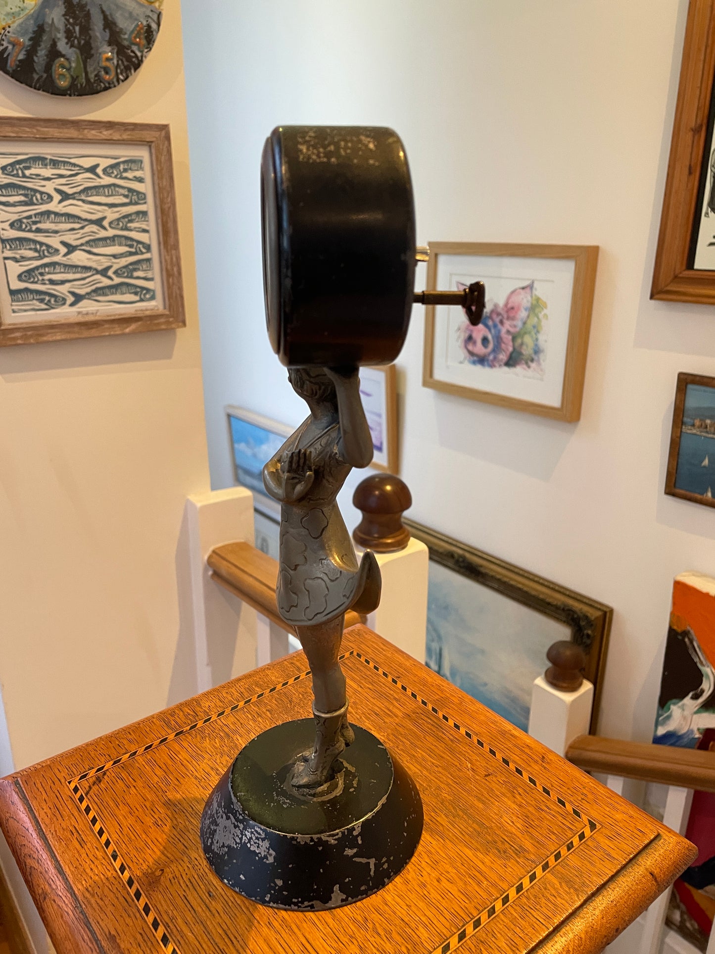 Antique German Art Deco Figural Clock – Dancing Girl with Crescent Skirt, Cast Metal with FMS Mauthe Movement (c.1930s–40s)