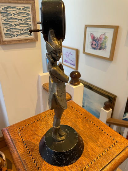 Antique German Art Deco Figural Clock – Dancing Girl with Crescent Skirt, Cast Metal with FMS Mauthe Movement (c.1930s–40s)