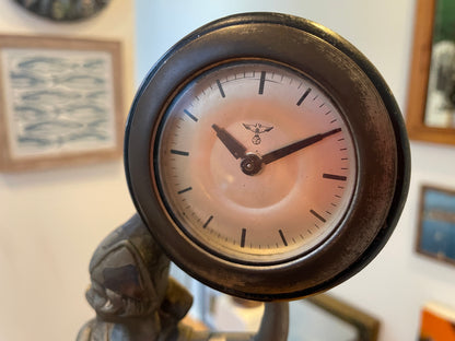 Antique German Art Deco Figural Clock – Dancing Girl with Crescent Skirt, Cast Metal with FMS Mauthe Movement (c.1930s–40s)