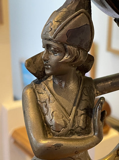 Antique German Art Deco Figural Clock – Dancing Girl with Crescent Skirt, Cast Metal with FMS Mauthe Movement (c.1930s–40s)