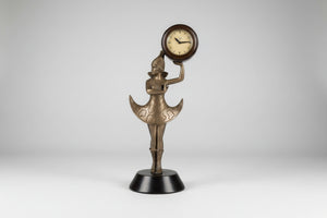 Antique German Art Deco Figural Clock – Dancing Girl with Crescent Skirt, Cast Metal with FMS Mauthe Movement (c.1930s–40s)