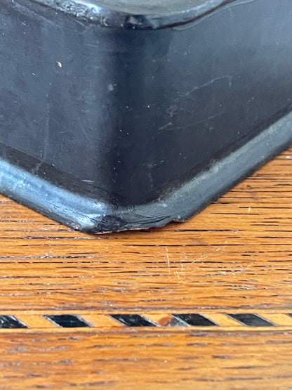 Antique Russian-Style Black Lacquer Box – Hand-Painted Daisies & Butterfly (c.20th Century)