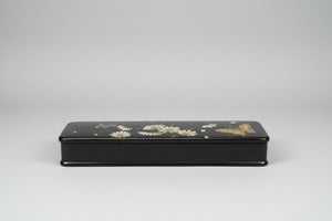 Antique Russian-Style Black Lacquer Box – Hand-Painted flowers and Butterfly (c.20th Century)