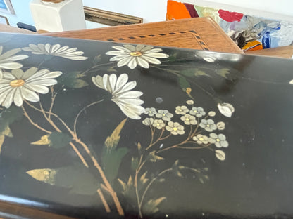 Antique Russian-Style Black Lacquer Box – Hand-Painted flowers and Butterfly (c.20th Century)