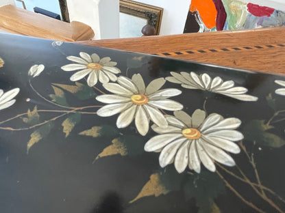 Antique Russian-Style Black Lacquer Box – Hand-Painted flowers and Butterfly (c.20th Century)