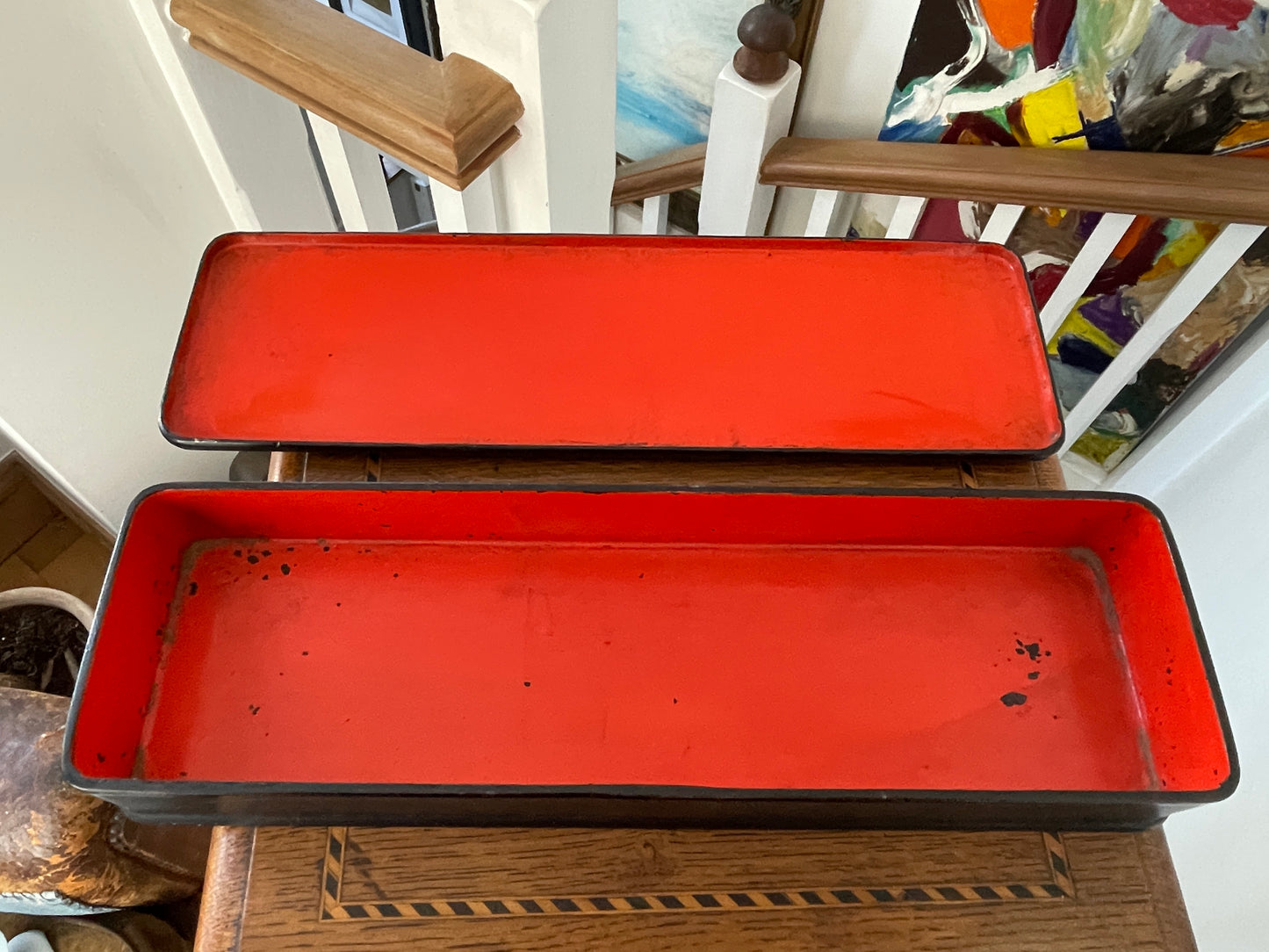 Antique Russian-Style Black Lacquer Box – Hand-Painted flowers and Butterfly (c.20th Century)