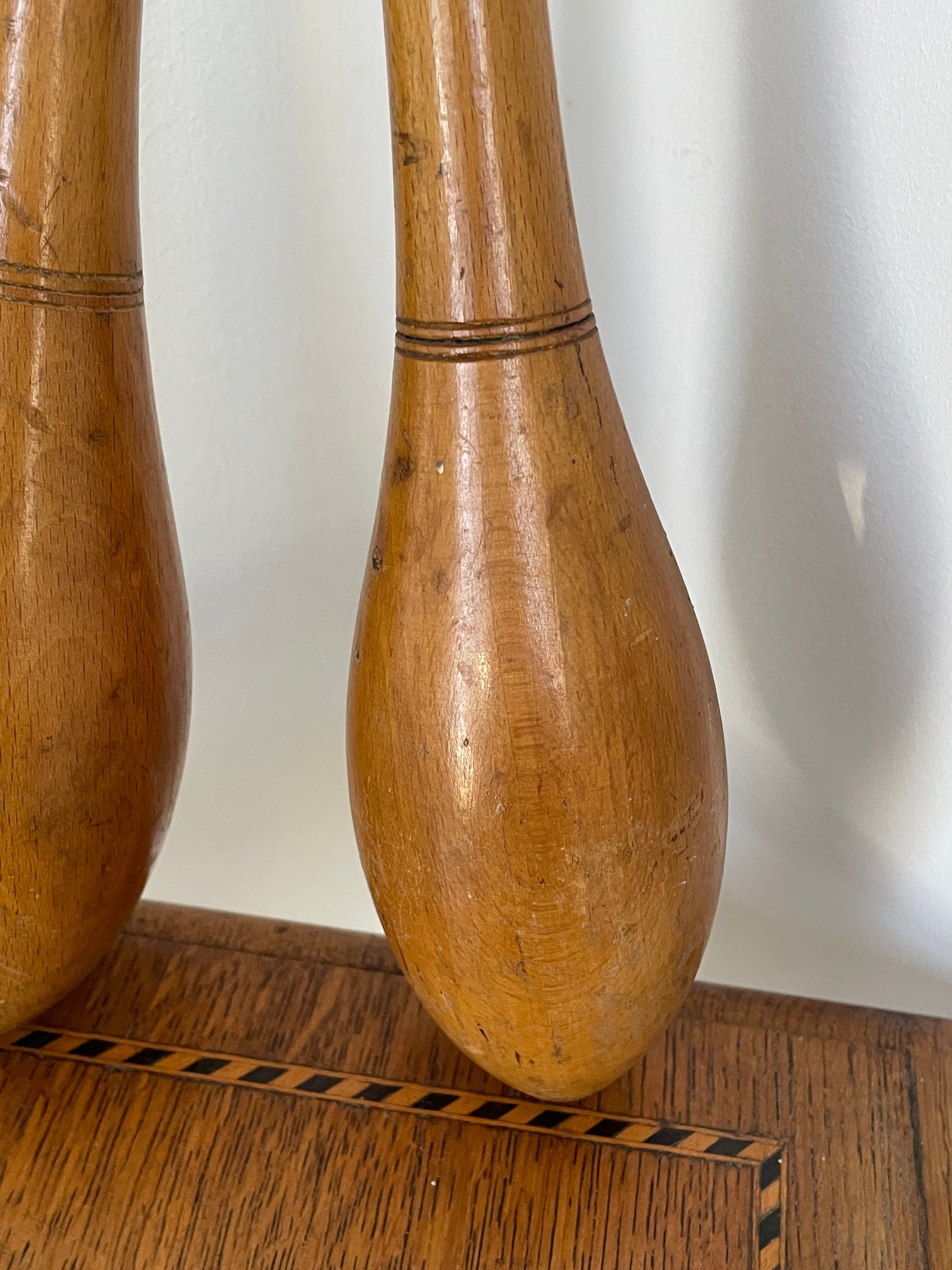 Antique Wooden Indian Clubs – Turned Exercise Pins with Warm Aged Patina (c.1900–1930)