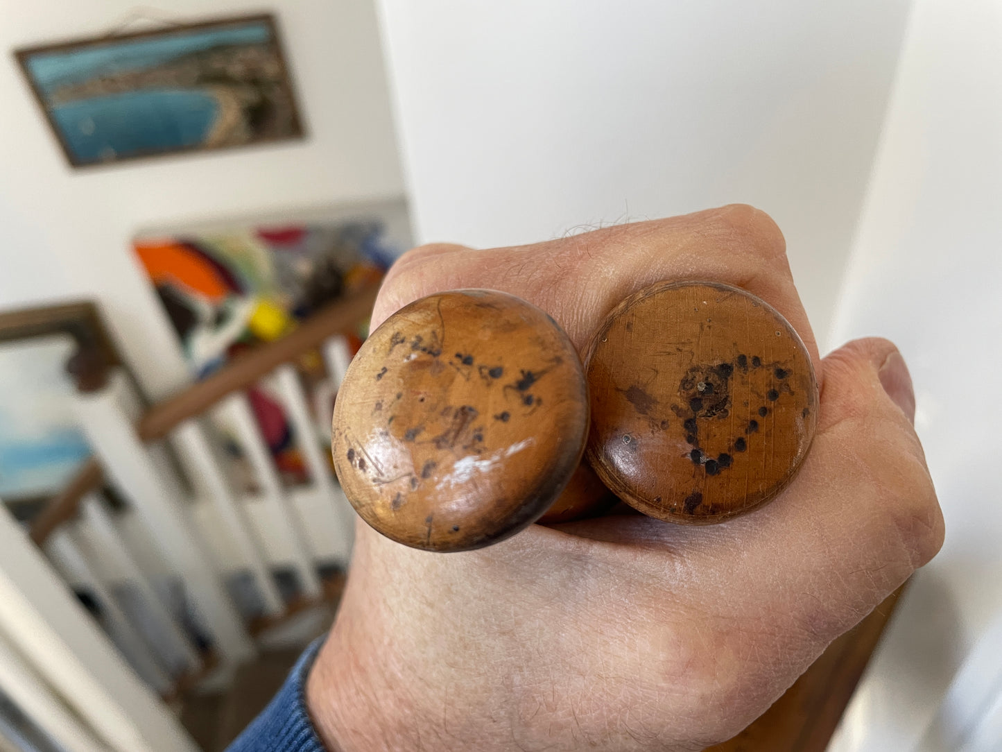 Antique Wooden Indian Clubs – Turned Exercise Pins with Warm Aged Patina (c.1900–1930)