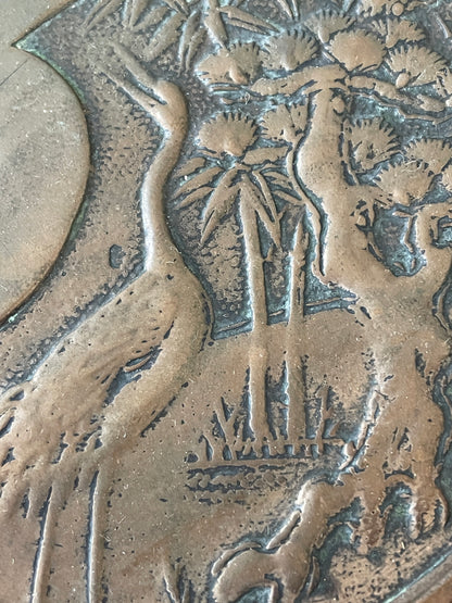 Antique Japanese Bronze Hand Mirror – Cranes, Pine & Kotobuki Longevity Design (c.1900)