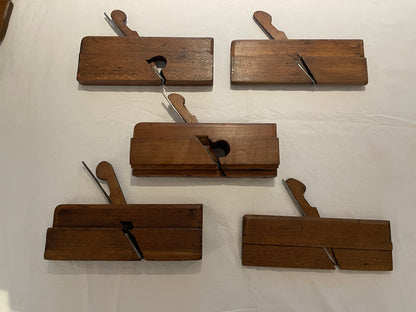 Antique British Beech Moulding Planes – Set of Five Named Late Victorian Woodworking Tools (c.1880–1920)