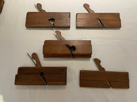 Antique British Beech Moulding Planes – Set of Five Named Late Victorian Woodworking Tools (c.1880–1920)
