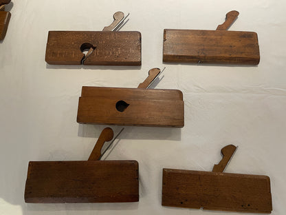 Antique British Beech Moulding Planes – Set of Five Named Late Victorian Woodworking Tools (c.1880–1920)