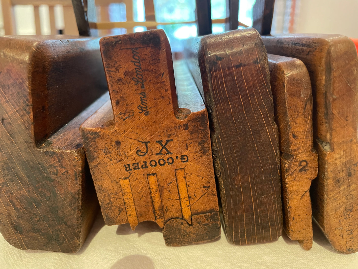 Antique British Beech Moulding Planes – Set of Five Named Late Victorian Woodworking Tools (c.1880–1920)