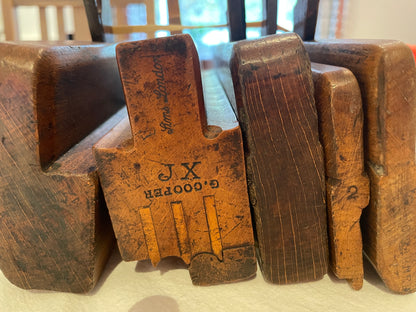 Antique British Beech Moulding Planes – Set of Five Named Late Victorian Woodworking Tools (c.1880–1920)