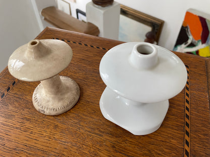Antique English Ceramic Pie Vents – Challis Patent Gourmet Crust Holder and Vent (c.1895–1910) and Later 20th-Century White Pie Funnel