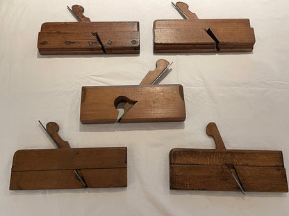 Antique British Wooden Moulding Planes – Set of Five Mixed Makers & Profiles (19th–Early 20th Century) 2