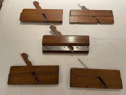 Antique British Wooden Moulding Planes – Set of Five Mixed Makers (19th–Early 20th Century)3