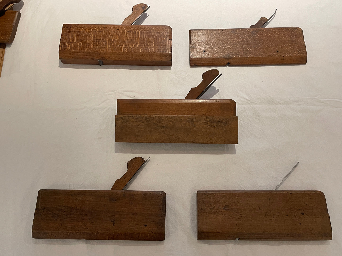 Antique British Wooden Moulding Planes – Set of Five Mixed Makers (19th–Early 20th Century)3