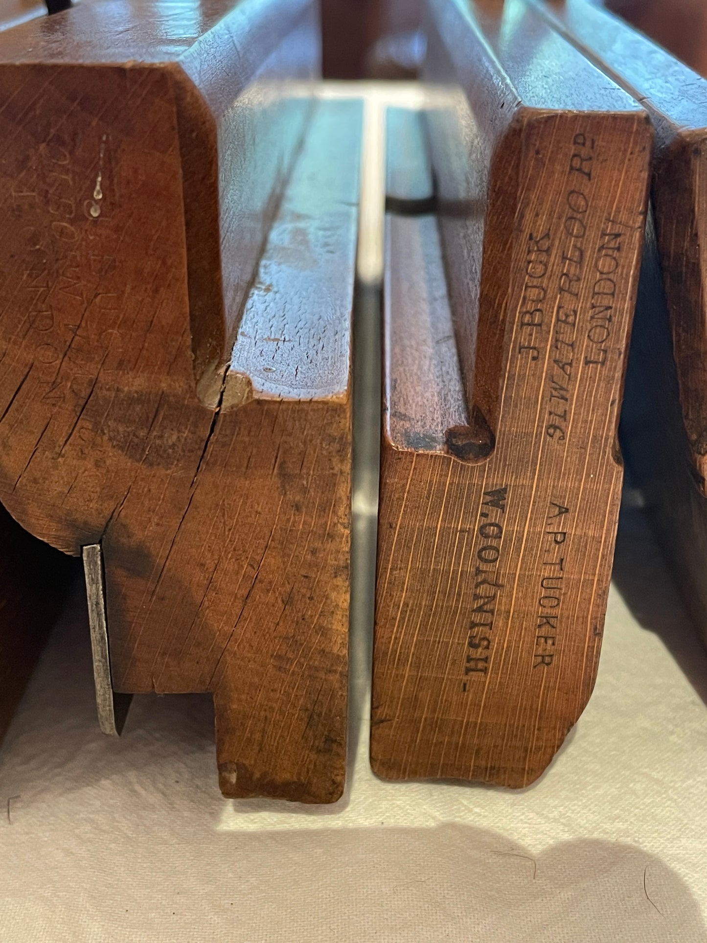 Antique British Wooden Moulding Planes – Set of Five Mixed Makers (19th–Early 20th Century)3