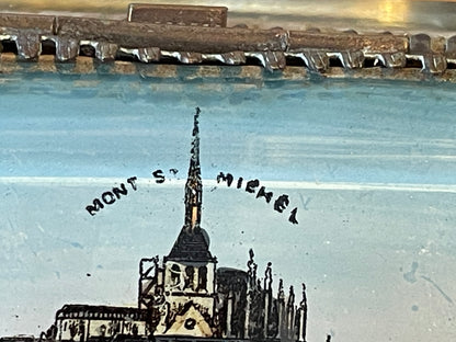 Antique French Glass Casket – Brass-Mounted Faceted Jewellery Box with Mont St Michel Souvenir Lid (c.1900)