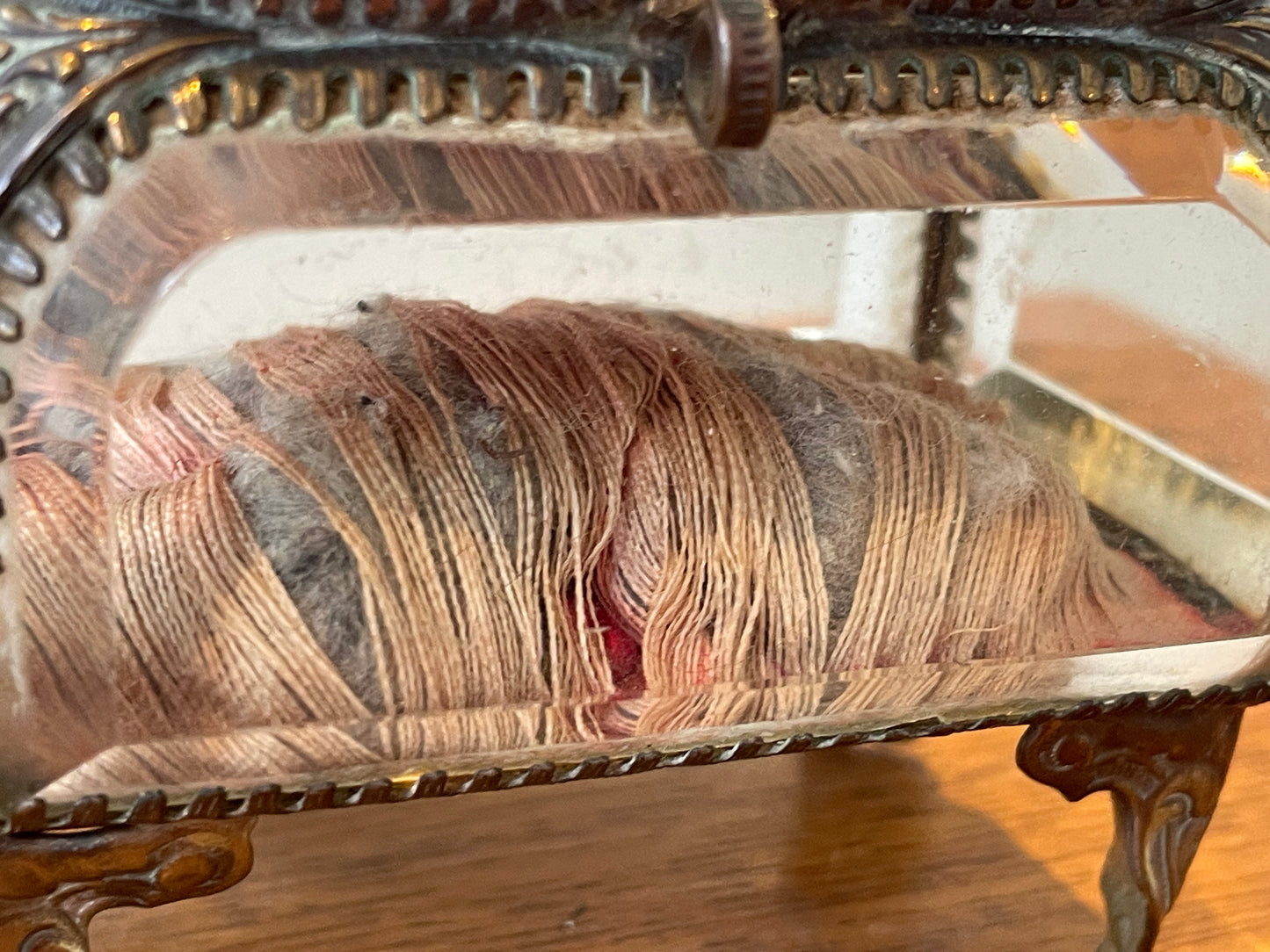 Antique French Glass Casket – Brass-Mounted Faceted Jewellery Box with Mont St Michel Souvenir Lid (c.1900)