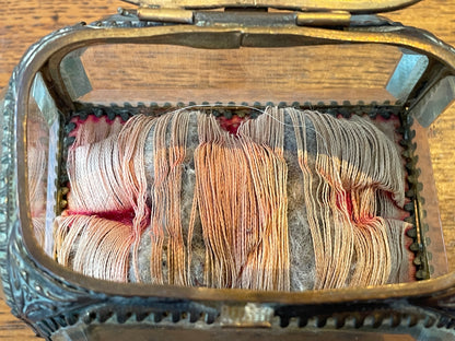 Antique French Glass Casket – Brass-Mounted Faceted Jewellery Box with Mont St Michel Souvenir Lid (c.1900)