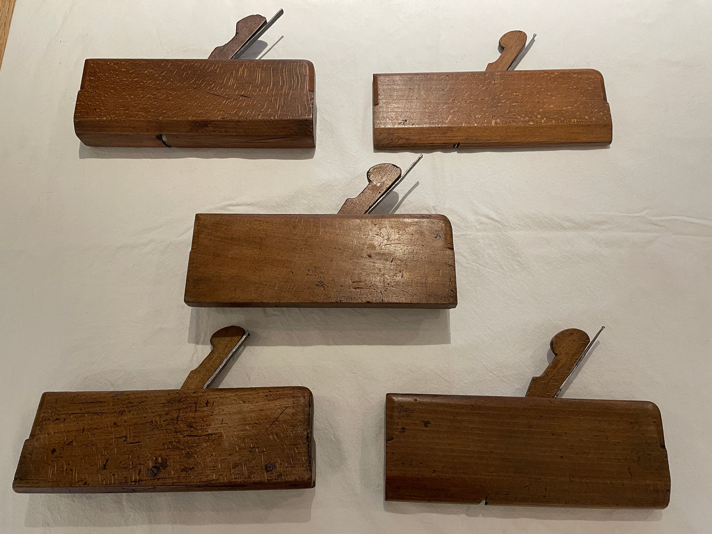 Antique British Beech Moulding Planes – Set of 5 Mixed Profiles with Maker’s Marks (c.1890–1920)4