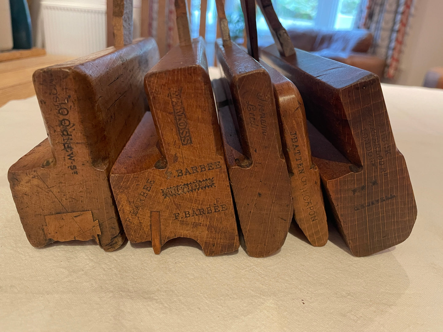 Antique British Beech Moulding Planes – Set of 5 Mixed Profiles with Maker’s Marks (c.1890–1920)4