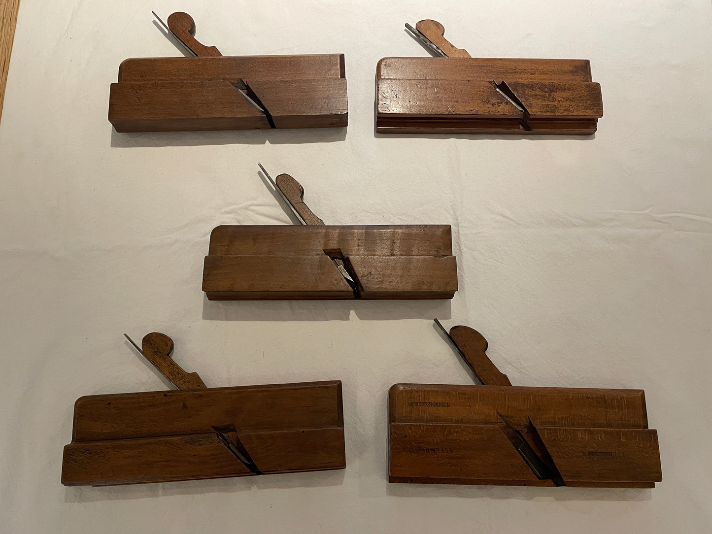 Set of 5 Antique British Wooden Moulding Planes – Including Hickman & Blackman Makers (19th Century)5