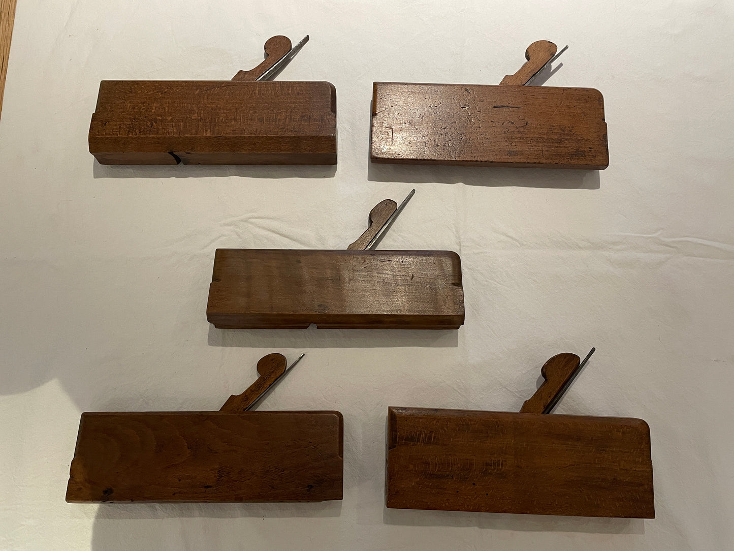 Set of 5 Antique British Wooden Moulding Planes – Including Hickman & Blackman Makers (19th Century)5