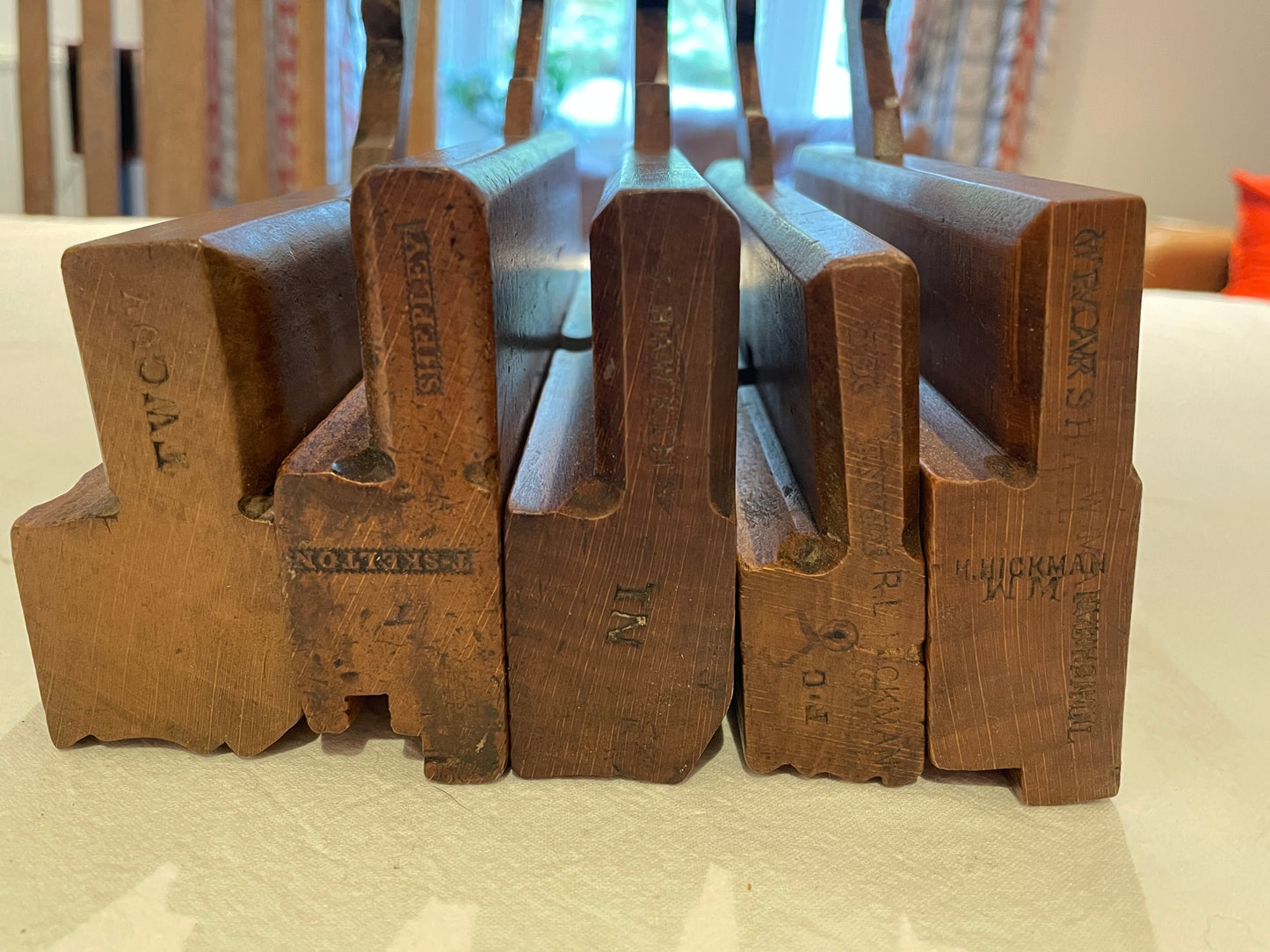 Set of 5 Antique British Wooden Moulding Planes – Including Hickman & Blackman Makers (19th Century)5