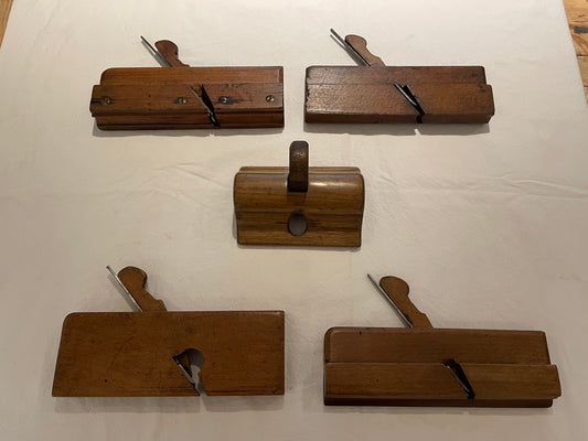Antique British Wooden Moulding Planes – Set of Five Mixed Makers (c.19th Century)6