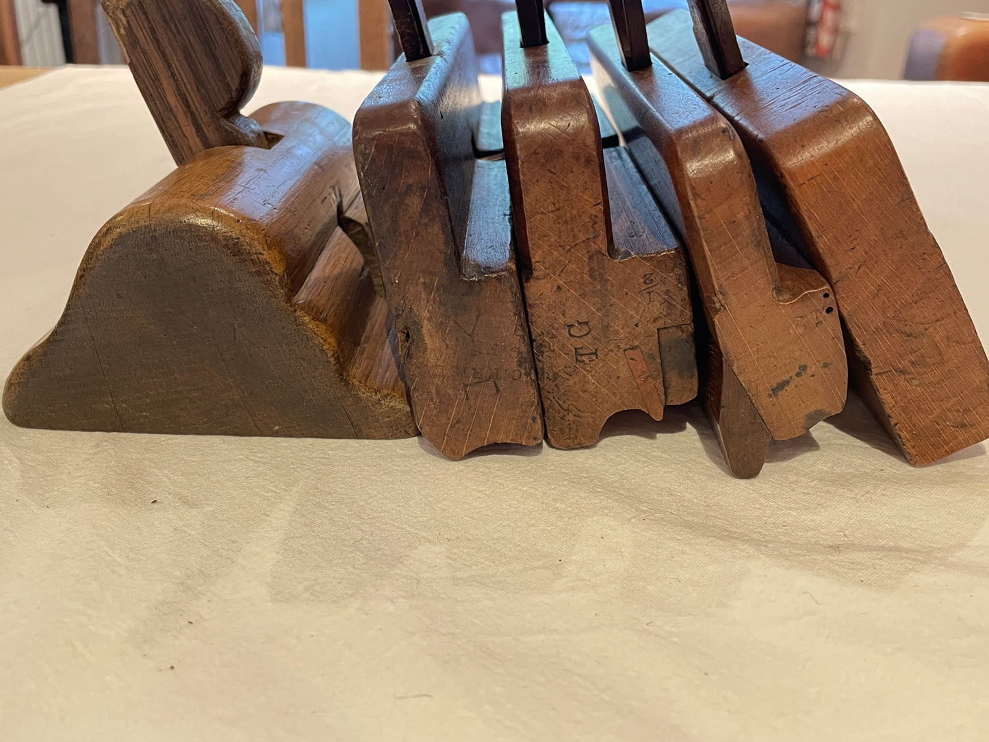 Antique British Wooden Moulding Planes – Set of Five Mixed Makers (c.19th Century)6