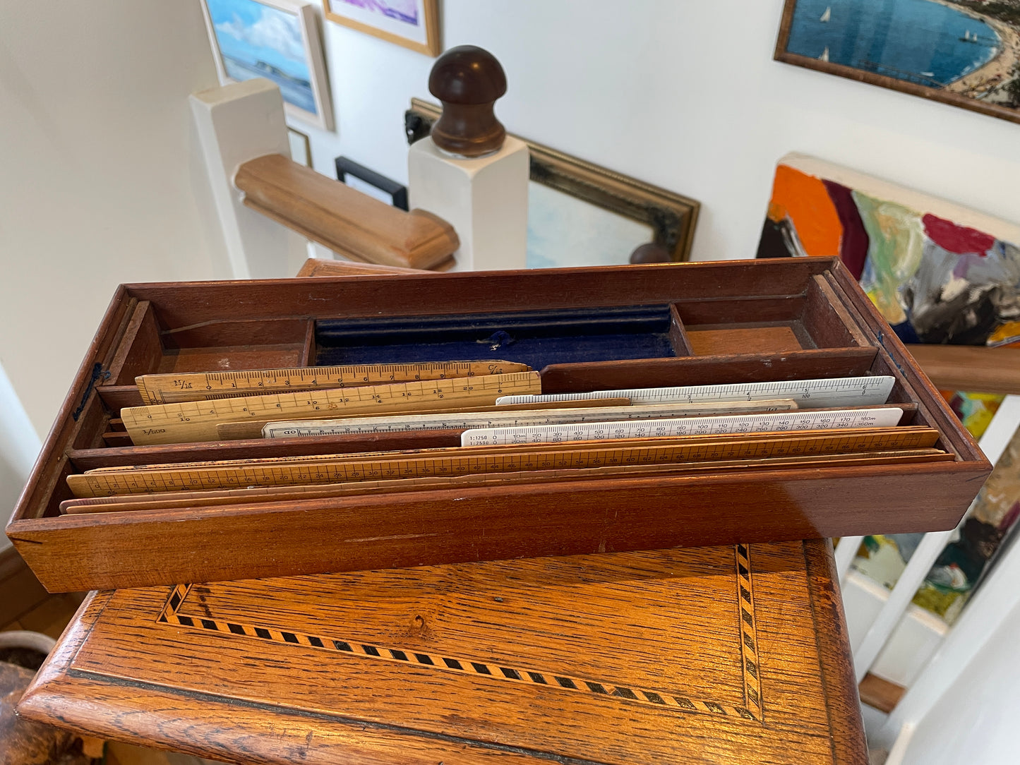 Antique British Drafting and Engineering Rules – Engine Divided Scales, Advertising Rulers and Mahogany Case Collection (c.1910–1950)
