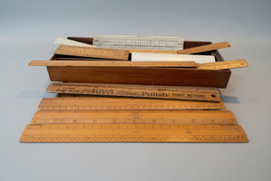 Antique British Drafting and Engineering Rules – Engine Divided Scales, Advertising Rulers and Mahogany Case Collection (c.1910–1950)