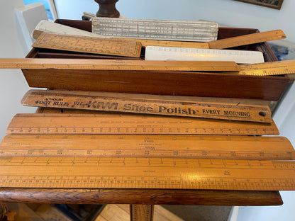 Antique British Drafting and Engineering Rules – Engine Divided Scales, Advertising Rulers and Mahogany Case Collection (c.1910–1950)