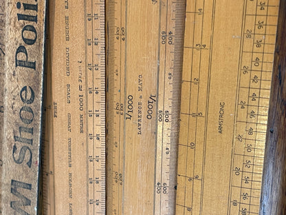 Antique British Drafting and Engineering Rules – Engine Divided Scales, Advertising Rulers and Mahogany Case Collection (c.1910–1950)