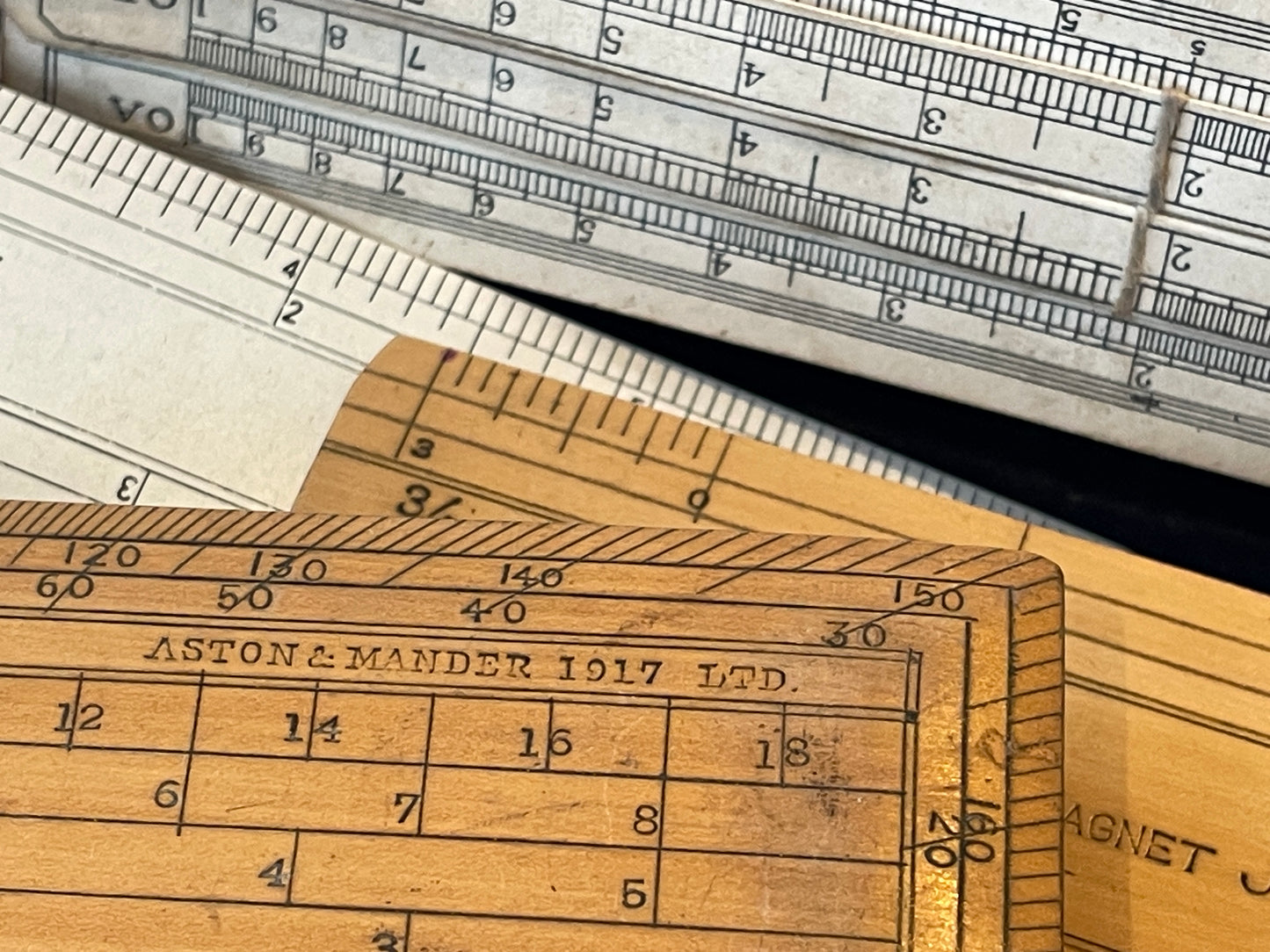 Antique British Drafting and Engineering Rules – Engine Divided Scales, Advertising Rulers and Mahogany Case Collection (c.1910–1950)