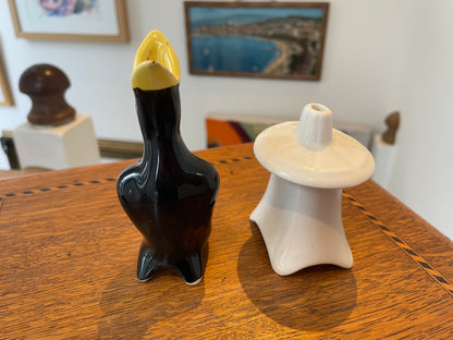 Vintage English Ceramic Pie Funnels – Nutbrown Vent & Black Bird Funnel (c.1950s–1970s)