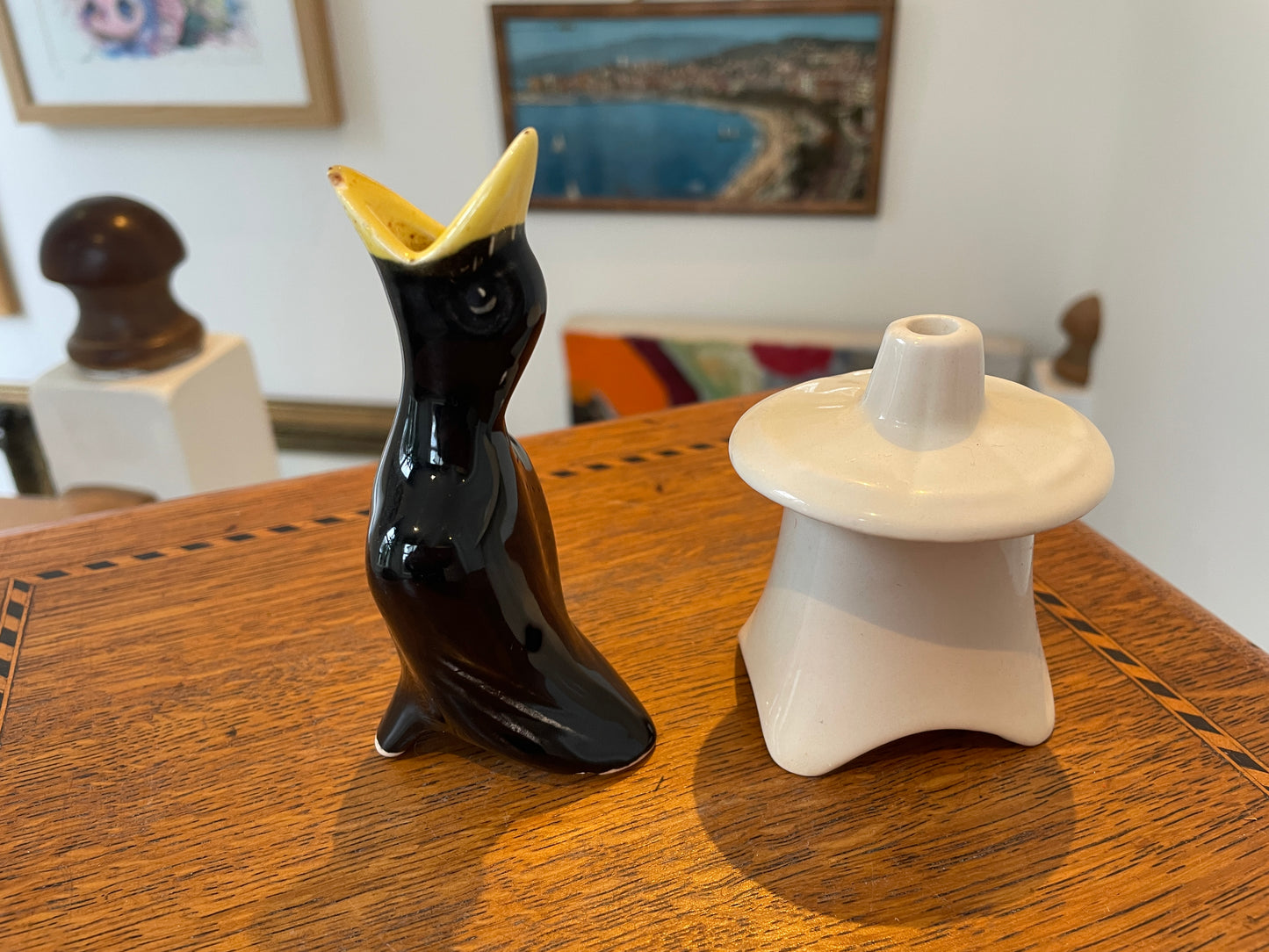 Vintage English Ceramic Pie Funnels – Nutbrown Vent & Black Bird Funnel (c.1950s–1970s)