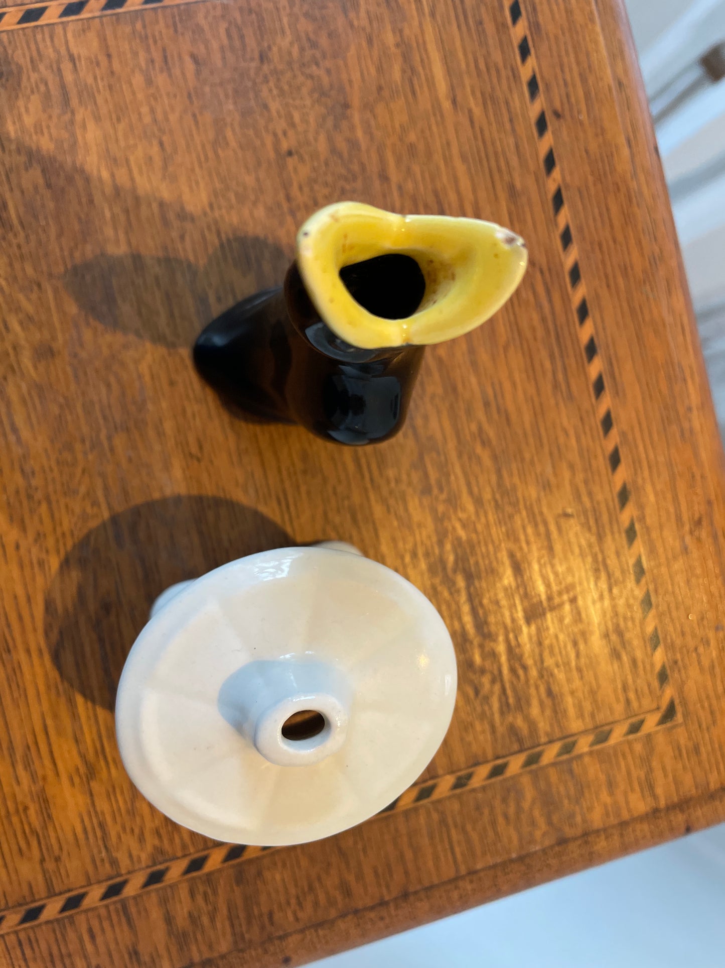 Vintage English Ceramic Pie Funnels – Nutbrown Vent & Black Bird Funnel (c.1950s–1970s)