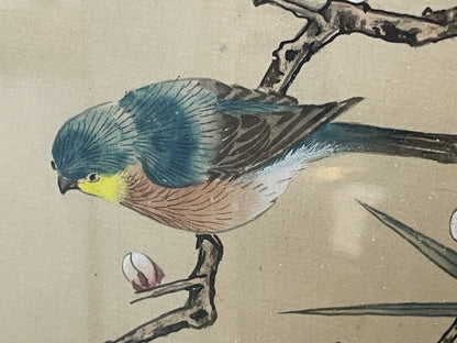 Vintage Japanese Silk Paintings – Set of Four Framed Bird-and-Flower Compositions (c.1970s–1980s)
