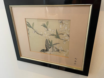 Vintage Japanese Silk Paintings – Set of Four Framed Bird-and-Flower Compositions (c.1970s–1980s)