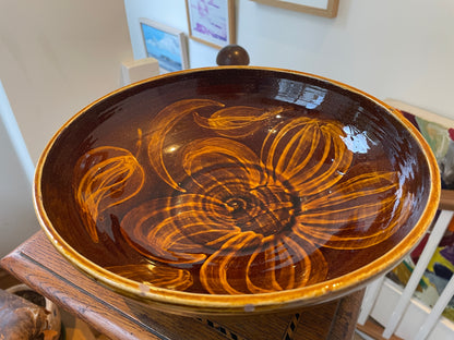 Mid-Century Poole Pottery Earthenware Bowl – Slip-Trailed Floral Design (1950)