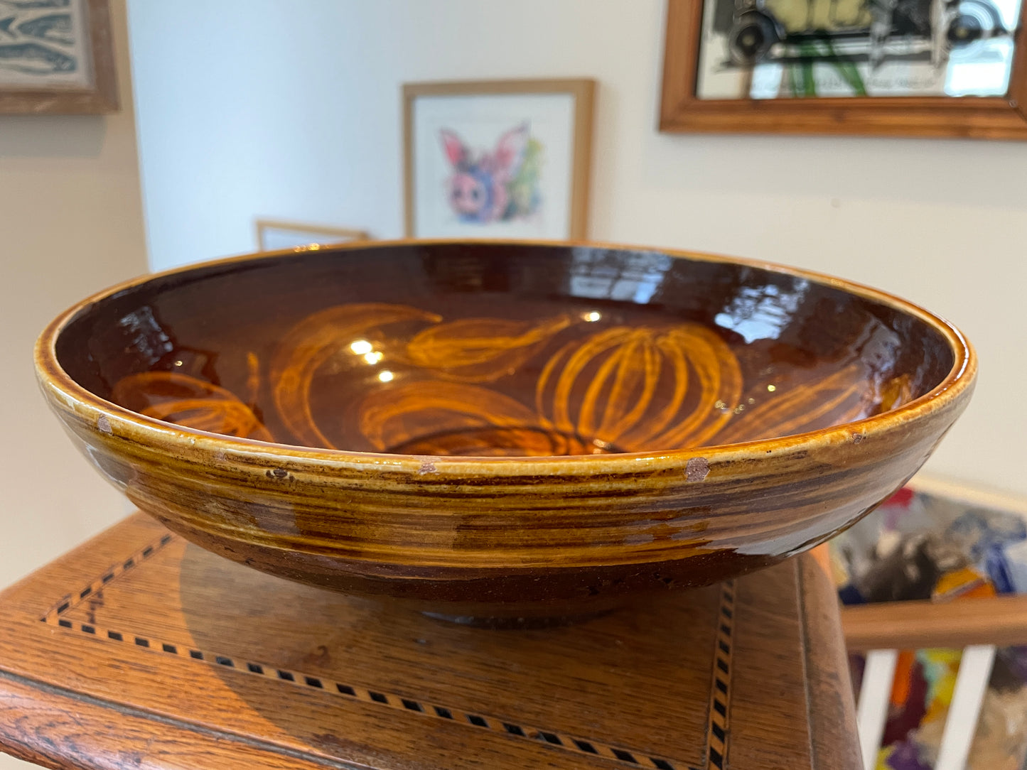 Mid-Century Poole Pottery Earthenware Bowl – Slip-Trailed Floral Design (1950)