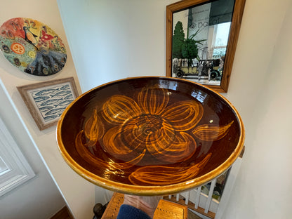 Mid-Century Poole Pottery Earthenware Bowl – Slip-Trailed Floral Design (1950)